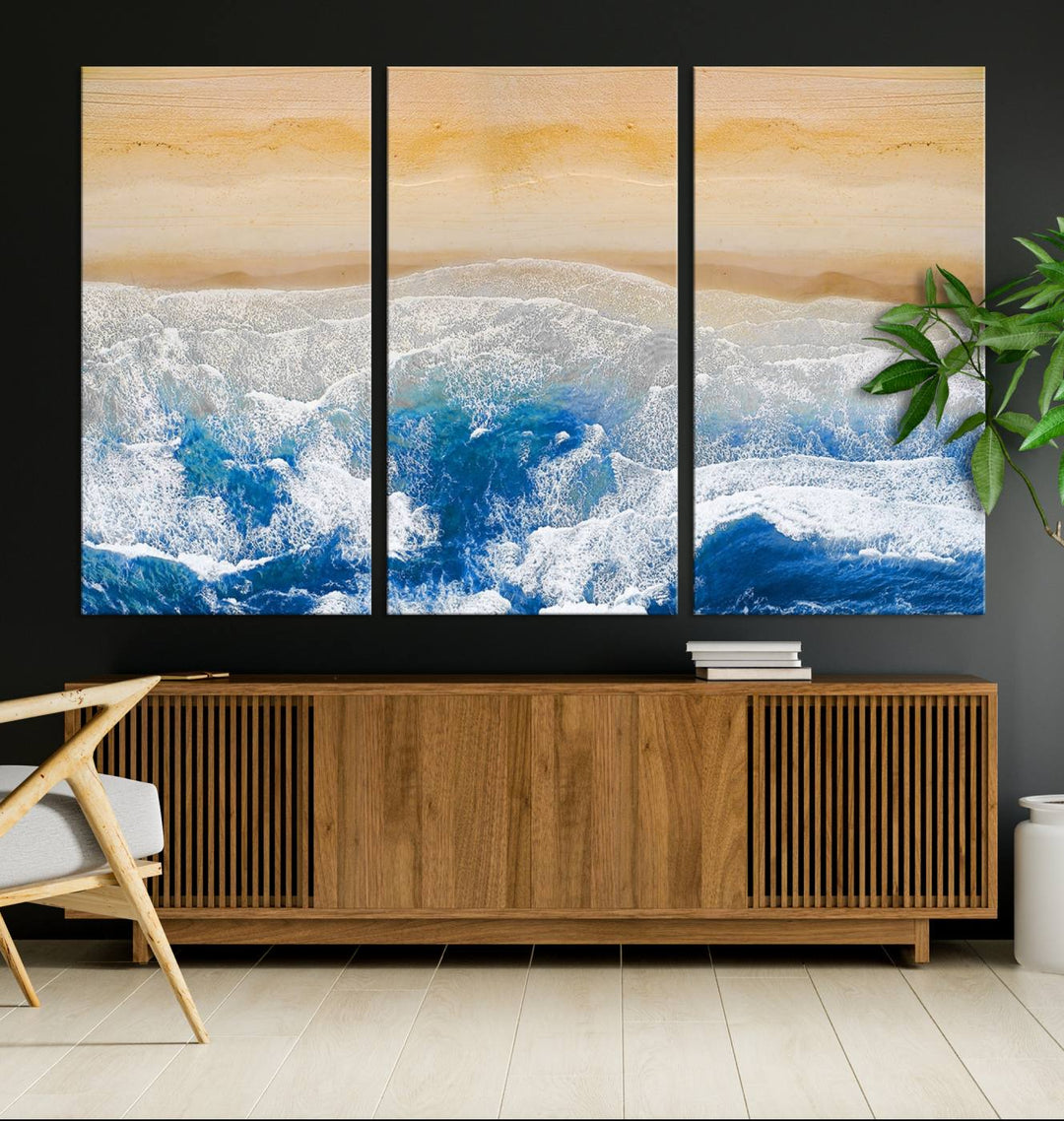 Maravilloso lienzo de playa aérea, impresión artística de pared, paisaje de playa, arte oceánico, pintura abstracta grande, lienzo original enmarcado listo para colgar obras de arte para sala de estar, cocina, dormitorio, decoración del hogar