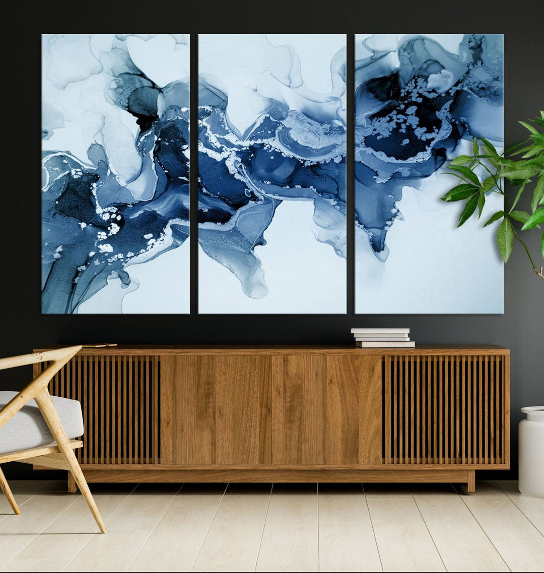 Ice Blue Marble Fluid Effect Wall Art Abstract Canvas Wall Art Print