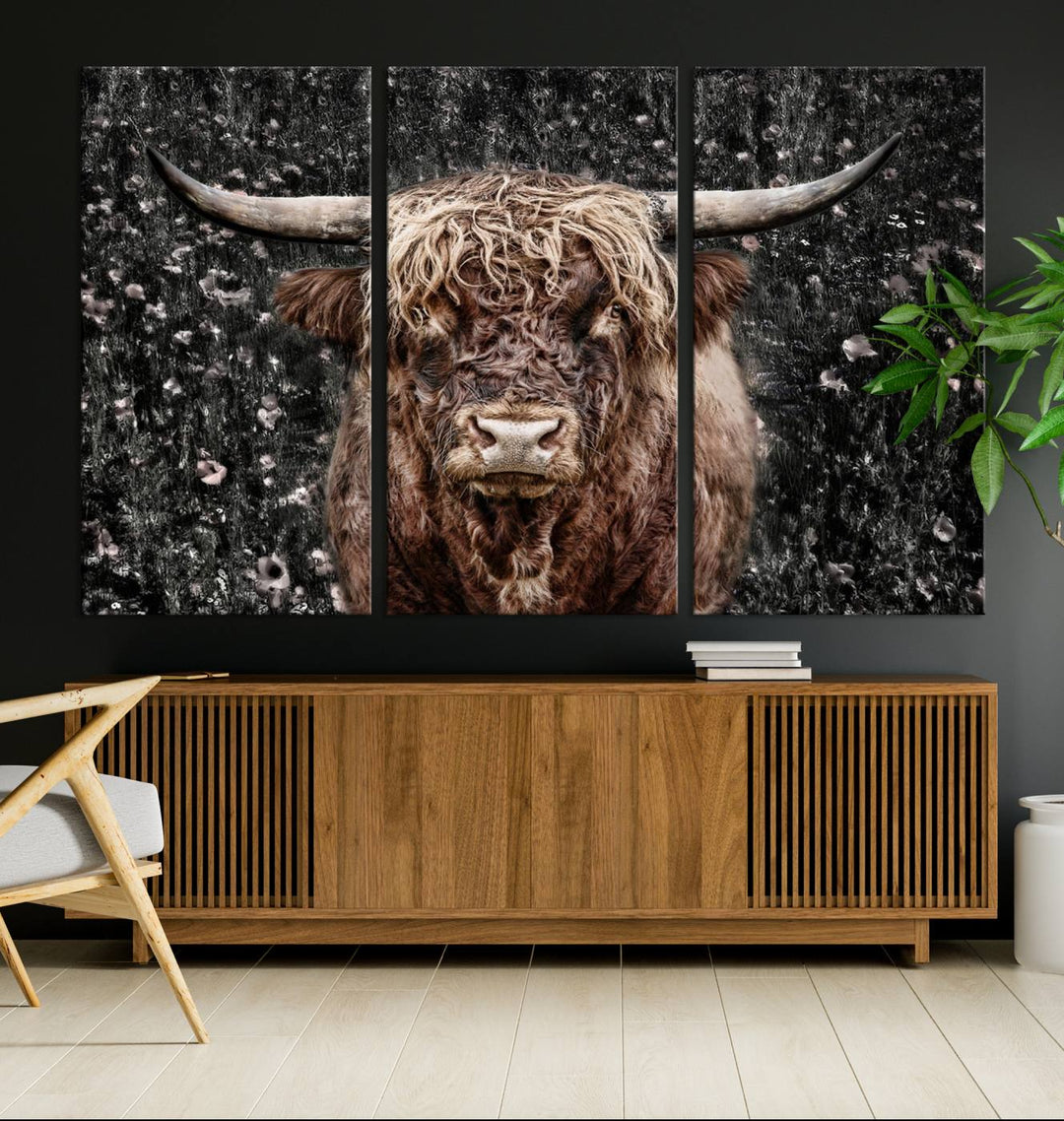 Scottish Highland Cow Cattle Art Print Farmhouse Wall Art Canvas Print