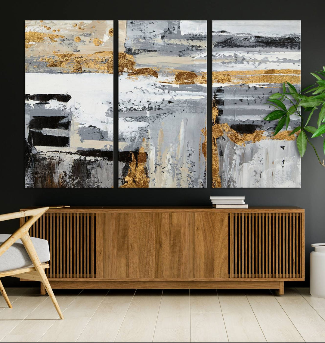 Abstract Painting Canvas Wall Art Print Paint Drip Art Brush Strokes Gray Artwork