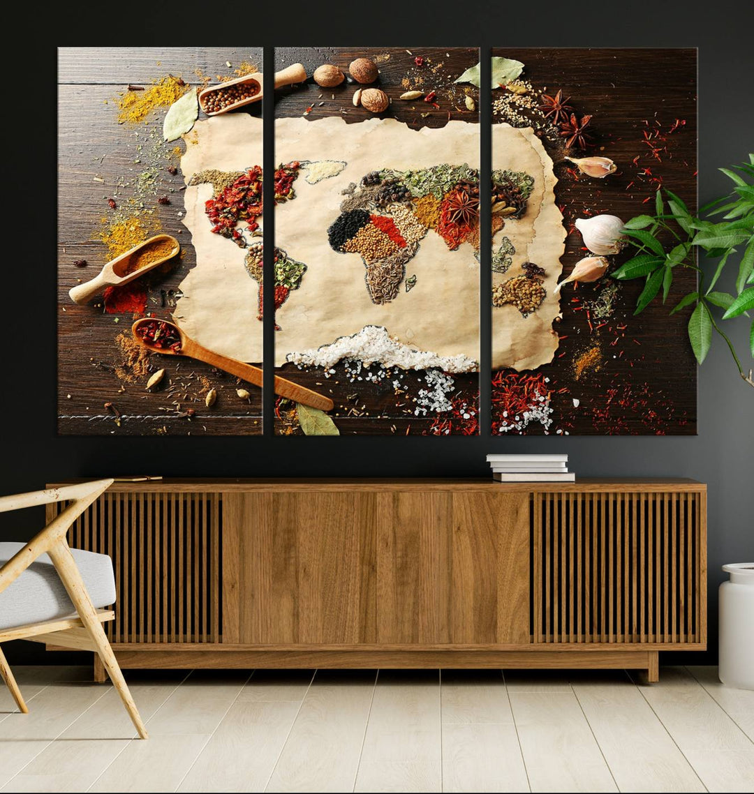 Spice World Map Artwork Canvas Wall Art Print World Map of Spices