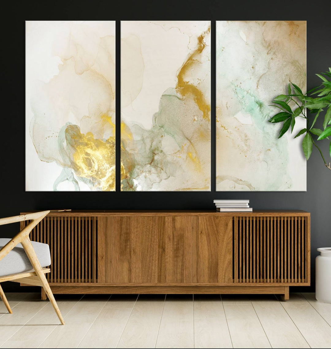 Yellow Marble Fluid Effect Wall Art Abstract Canvas Wall Art Print