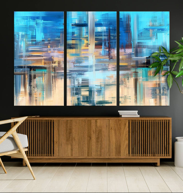 Contemporary Work of Art Blue Abstract Canvas Painting Wall Art Canvas Print