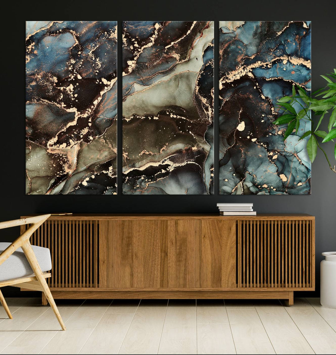 Black and Blue Marble Fluid Effect Wall Art Abstract Canvas Wall Art Print