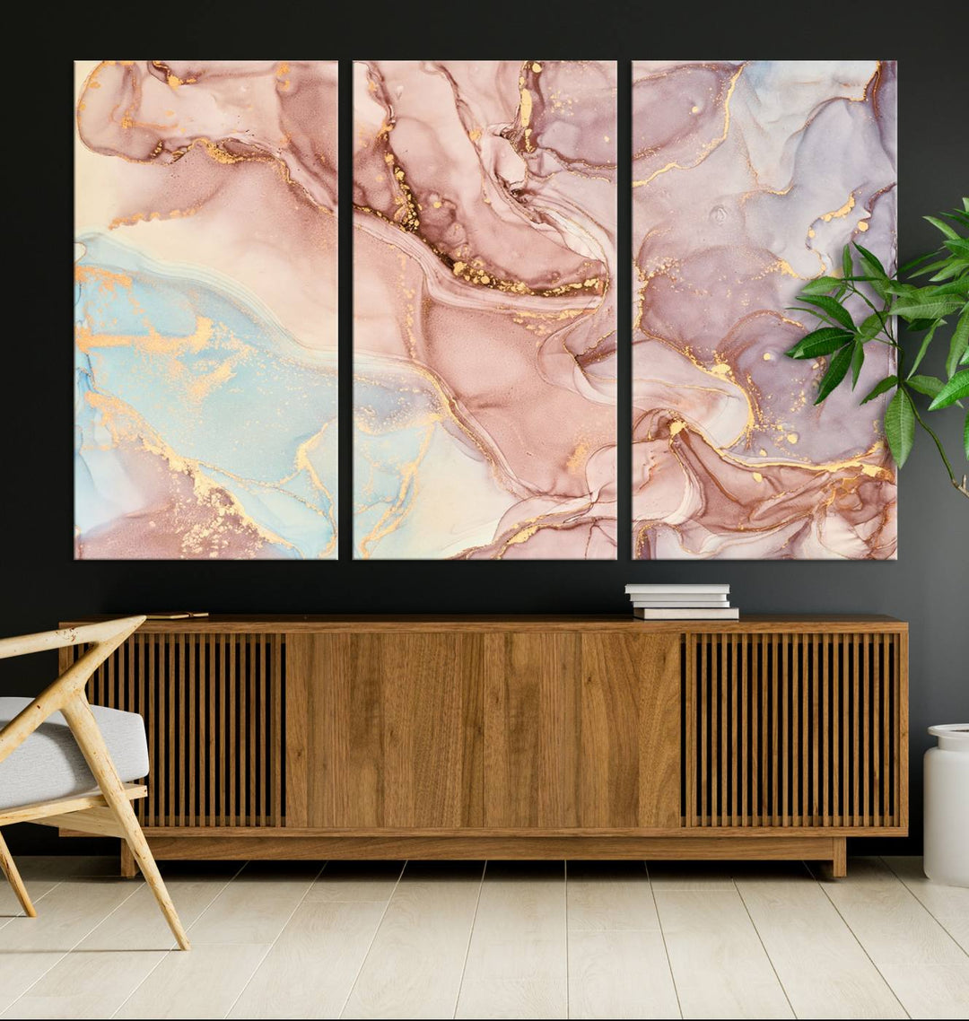 Rose Gold Marble Fluid Effect Wall Art Abstract Canvas Wall Art Print