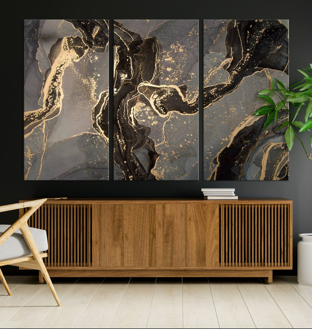 Gray Marble Fluid Effect Wall Art Abstract Canvas Wall Art Print