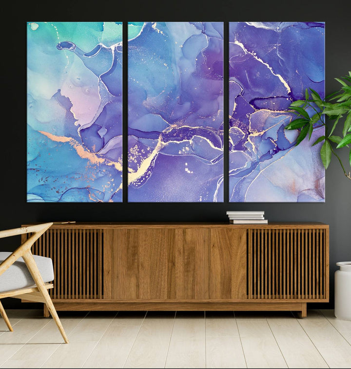 Blue and Purple Marble Fluid Effect Wall Art Abstract Canvas Wall Art Print