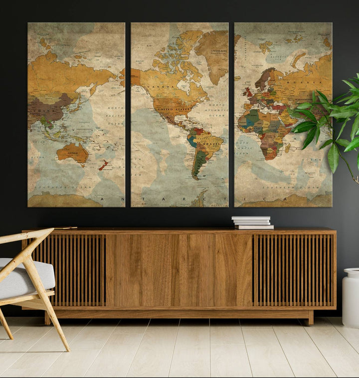 Sephia World Map Wall Art Multi Panel