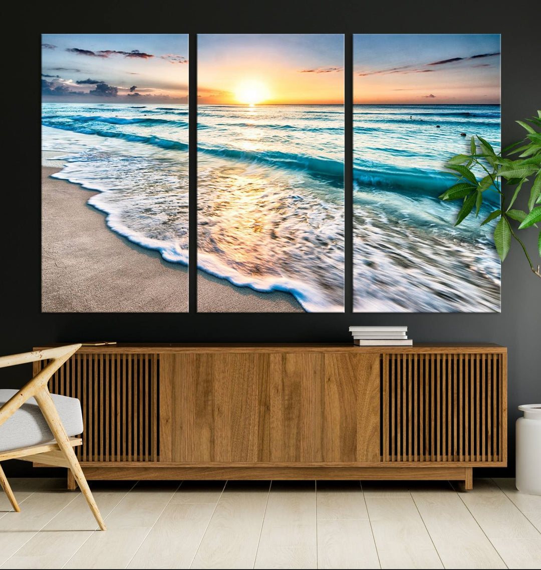 Ocean Beach Canvas Wall Art Beach Canvas, Coastal Sunset Tropical Island Beach Sunset Artwork Print for Living Room Home Office Decor, Beach Wall Art, Sea Wall Art