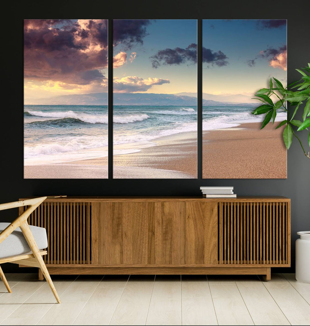 Cloudy Weather Beach Sunset Sunrise Wall Art Canvas Print