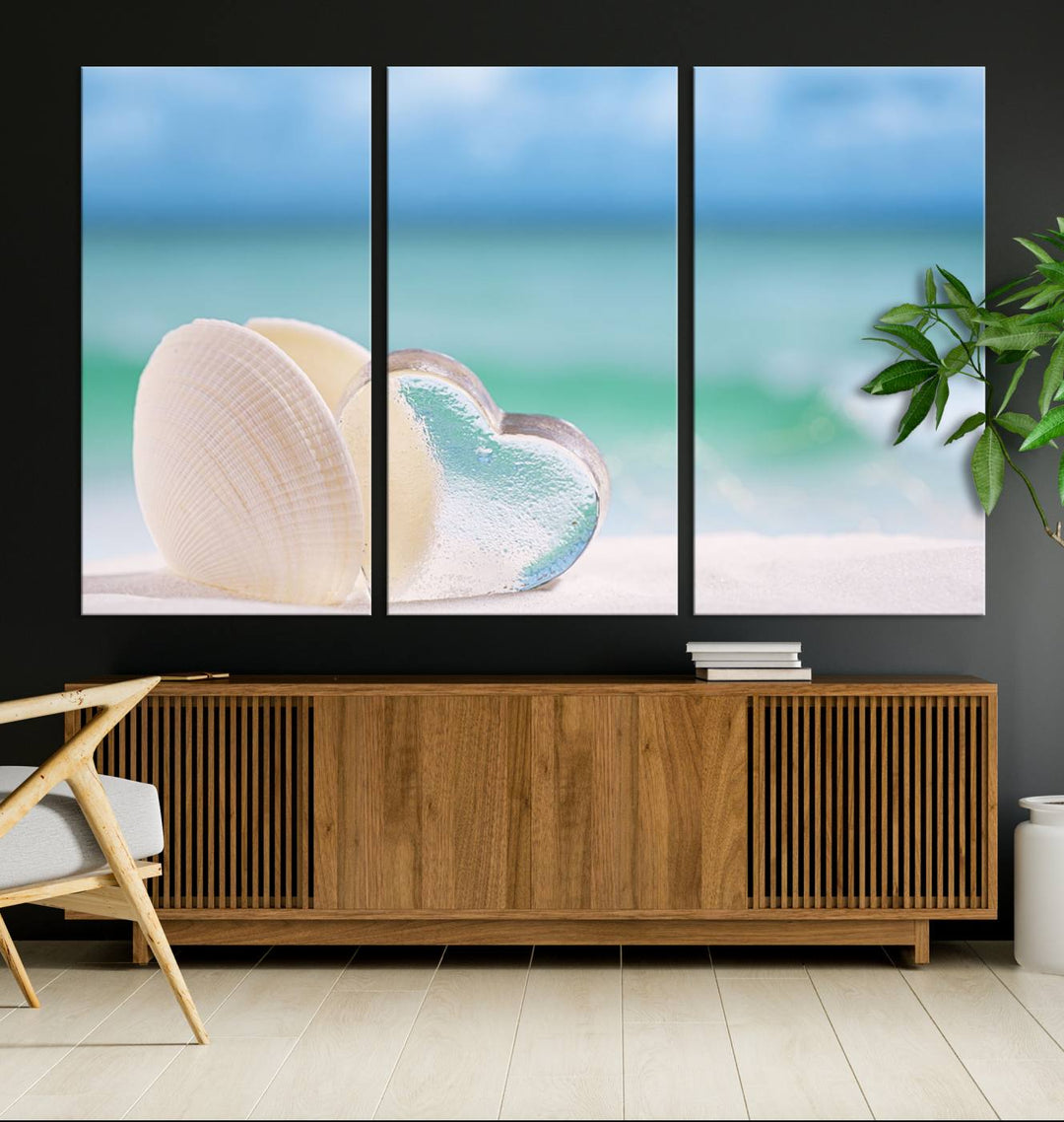 Impression sur toile d'art mural de coquillage d'amour de plage