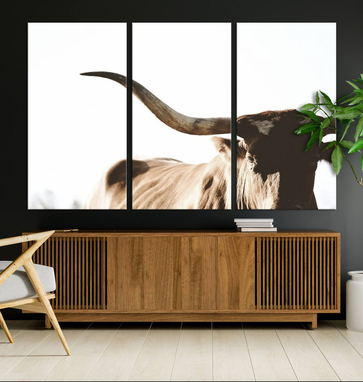 Texas Cow Longhorn Wall Art Canvas