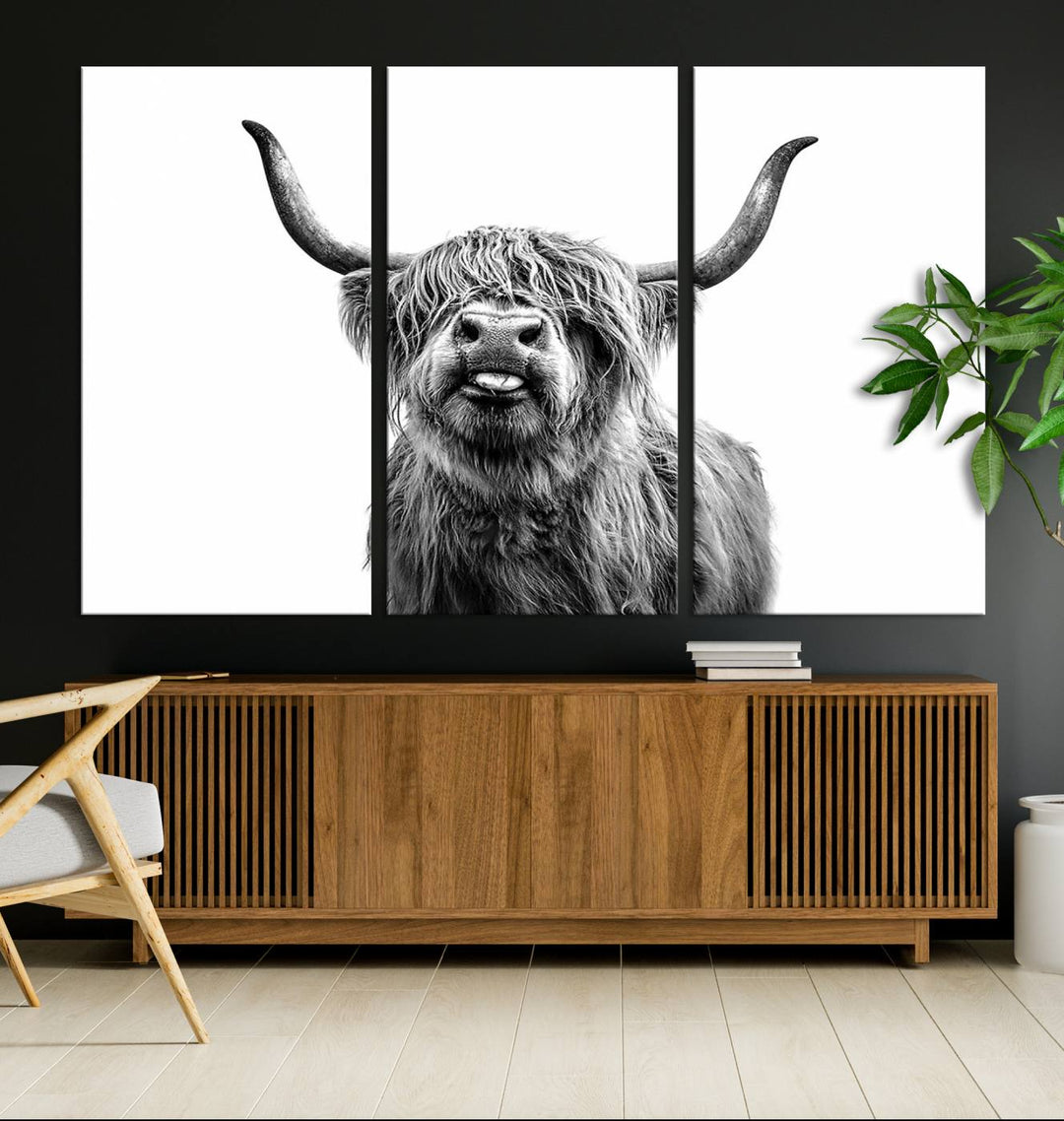 Fanny Scottish Highland Cow Cattle Art Print Farmhouse Wall Art Canvas Print