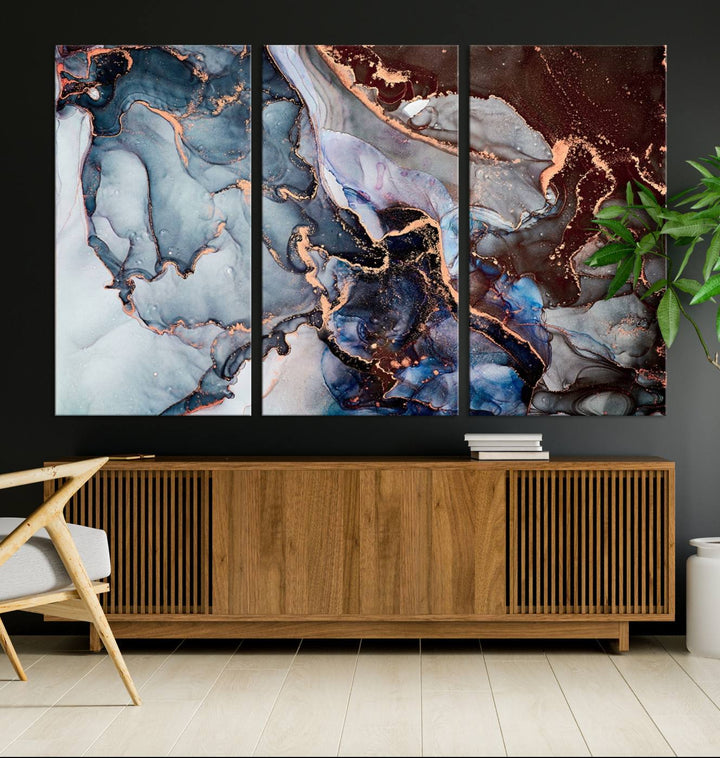 Brown Blue Abstract Marble Wall Art Canvas Print