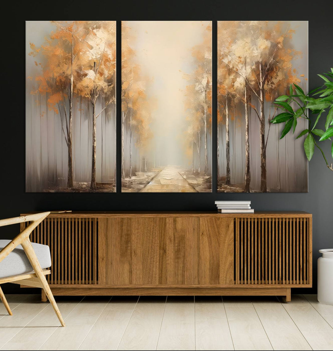 Autumn Forest Path Wall Art | Large Canvas Print for Living Room, Bedroom, or Office Decor | Forest Wall Art, 3 Panel Wall Art