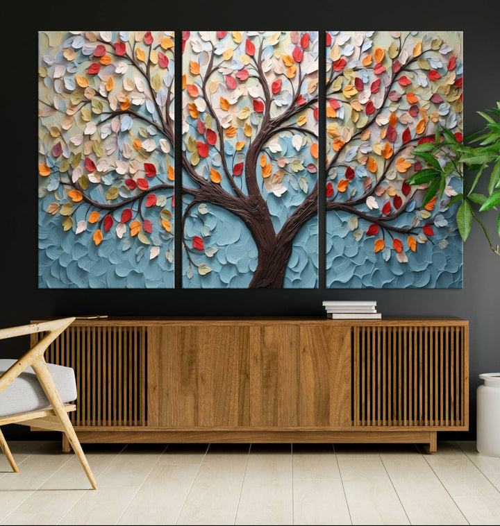 Impression sur toile d’art mural abstrait d’arbre et de feuille