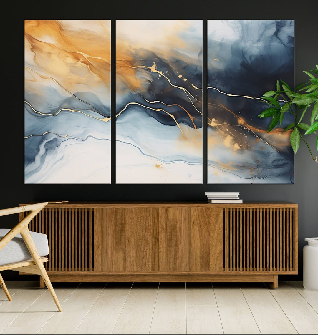 Smoke Blue Wall Art Canvas Print Abstract Artwork Printing