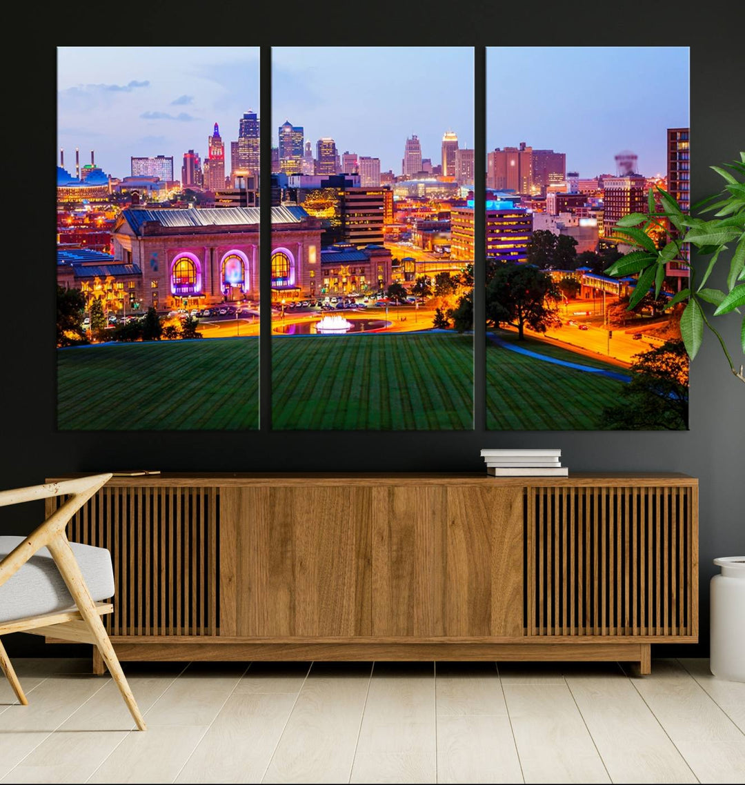 Kansas City Night Canvas Print - Arte de pared grande para decoración del hogar y la oficina