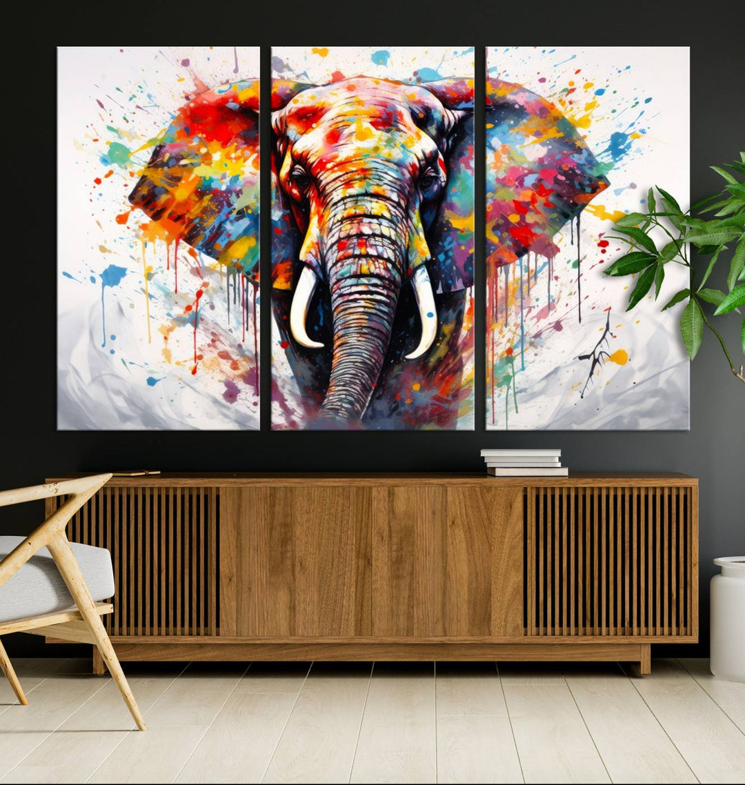 Impresión en lienzo de arte abstracto de pared de elefante de acuarela para decoración moderna del hogar, oficina, sala de estar y comedor