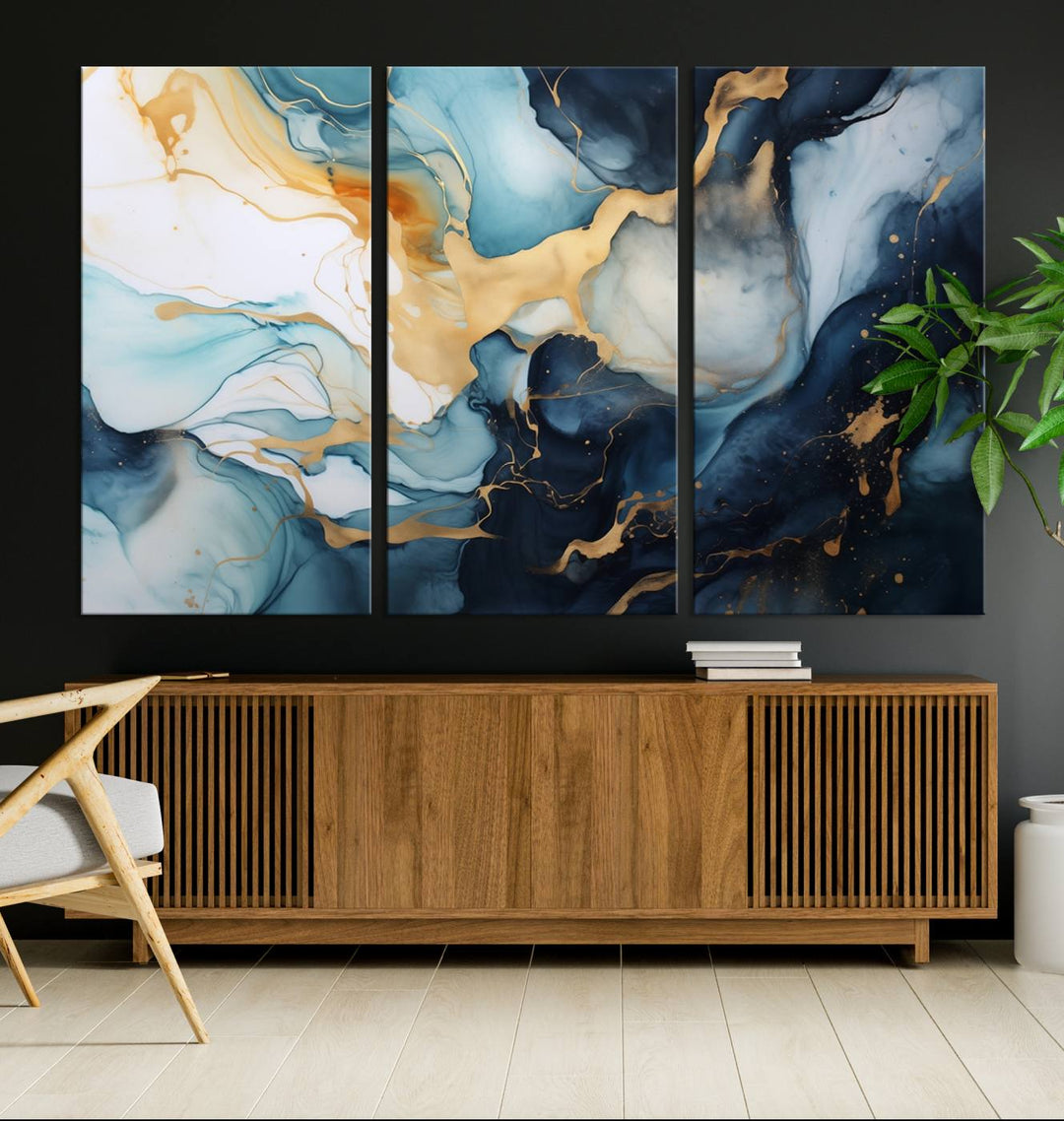 The living room is enhanced by the Marble Fluid Abstract Wall Art Canvas Print, which adds a touch of sophistication.