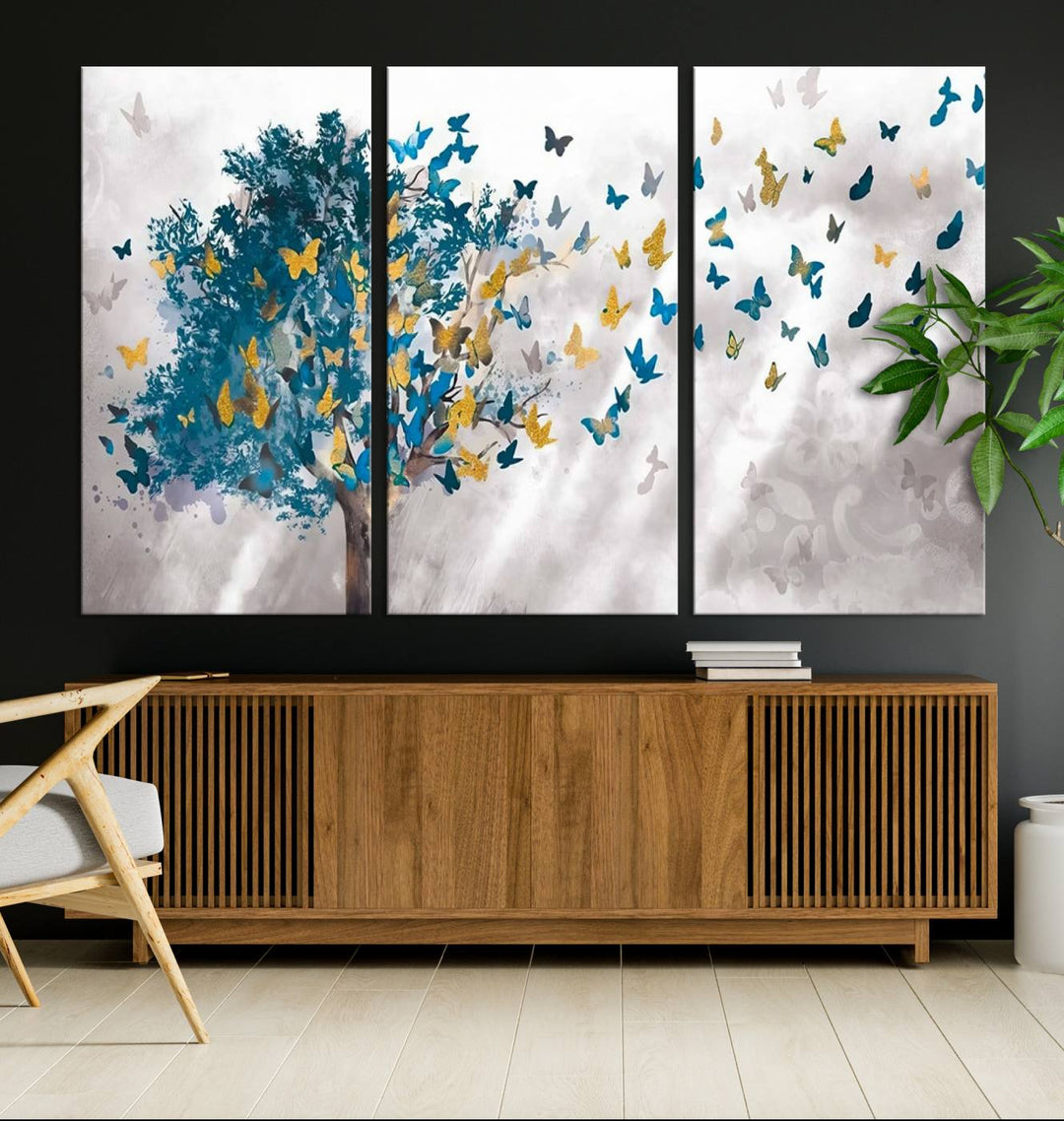 Tree Butterfly Abstract Tree and Butterfly Wall Art Canvas Print