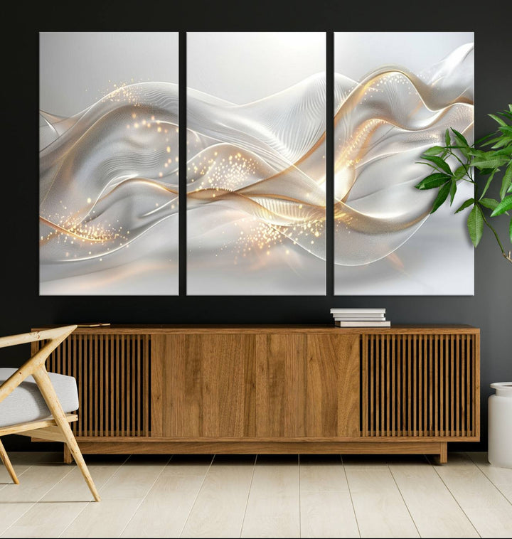 Abstract art Grey and Gold Lines Wall Art