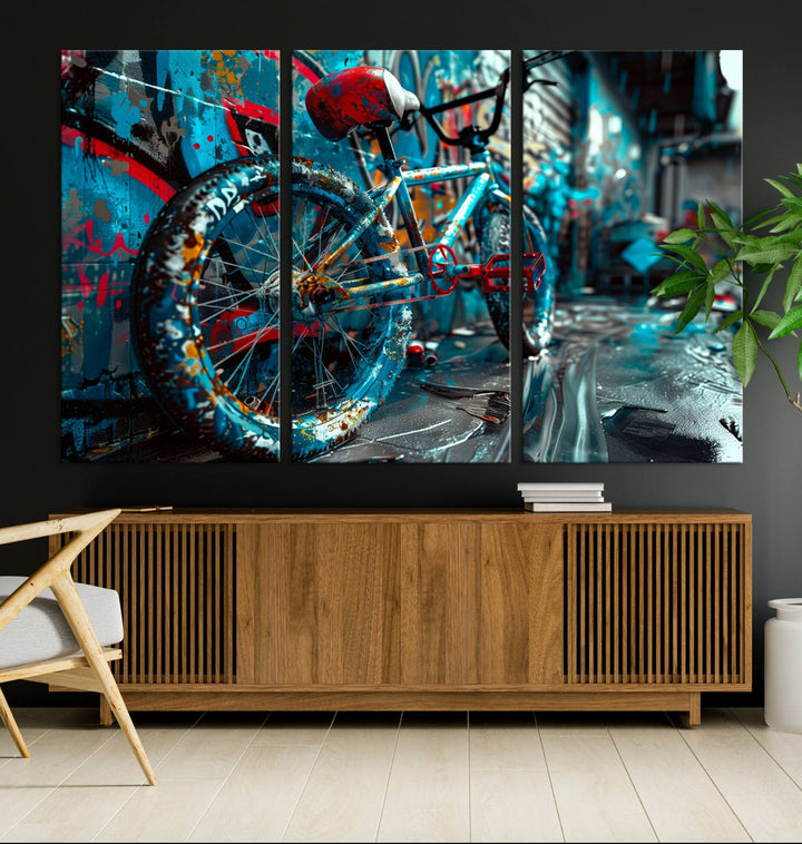 Bicycle Wall Art Canvas Print, Graffiti Wall Art Canvas Print