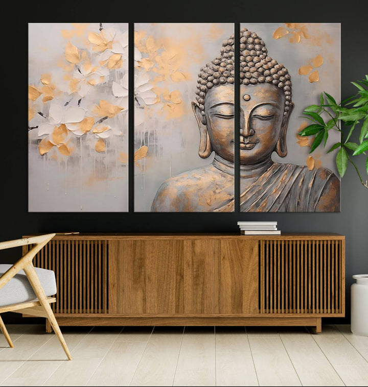 Abstract Buddha Statue Wall Art Canvas Print - Modern Meditation Decor for Living Room, Office, Yoga Studio