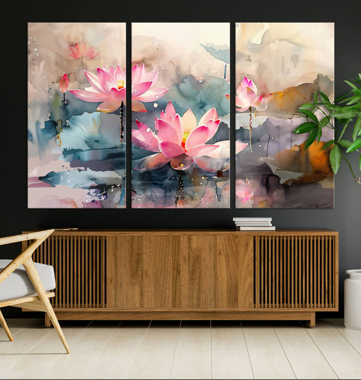 Abstract Watercolor Lotus Flower Wall Art Canvas Print