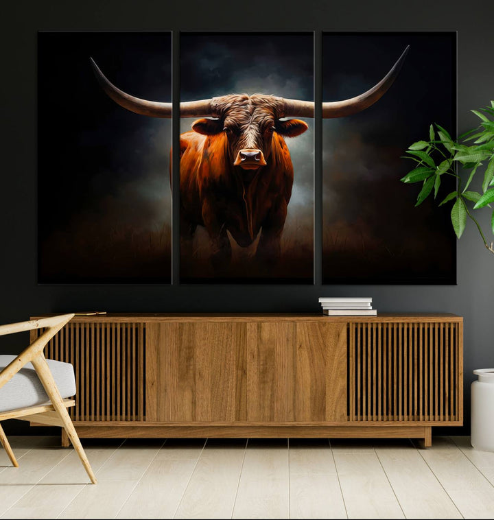 Longhorn Bull Wall Art Canvas Set – Bold Western Elegance for Rustic Home Décor