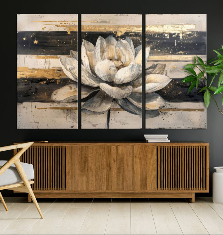 Abstract Lotus Flower Wall Art Canvas Print, Meditation Yoga Room Wall Art