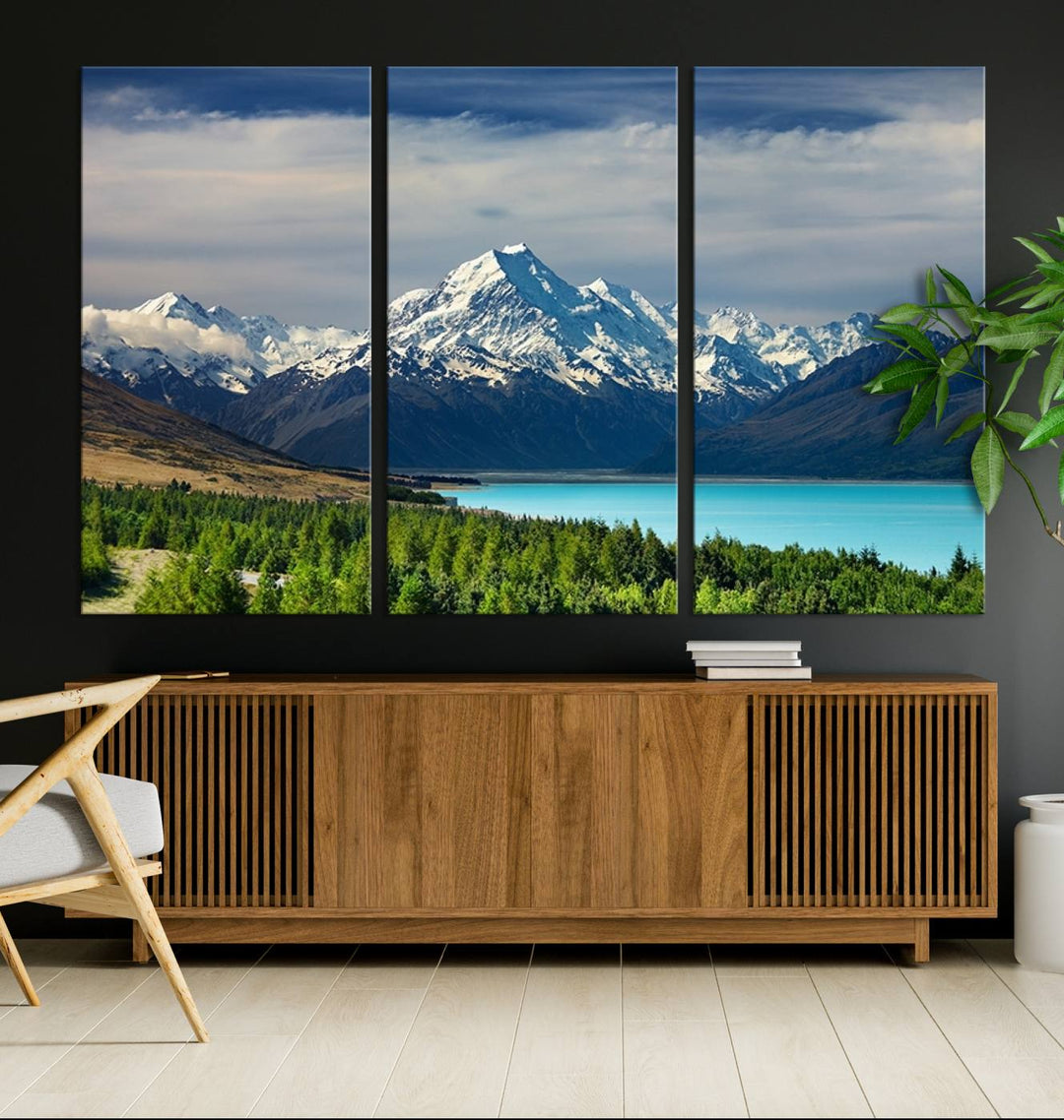 Mount Cook Breathtaking New Zealand Alpine Landscape Canvas Print, Snow-Capped Mountain and Lake Scene, Multi-Panel Wall Art, Ready to Hang Home Decor