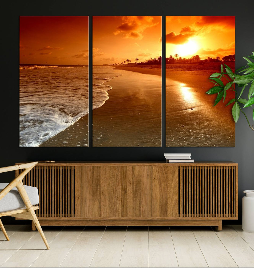 Arte de pared extra grande, hermoso paisaje de playa al atardecer en una isla tropical, impresión en lienzo