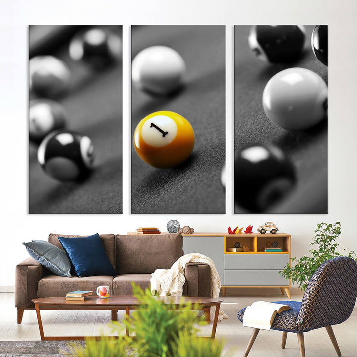 Boules de billard concept noir et blanc Impression sur toile