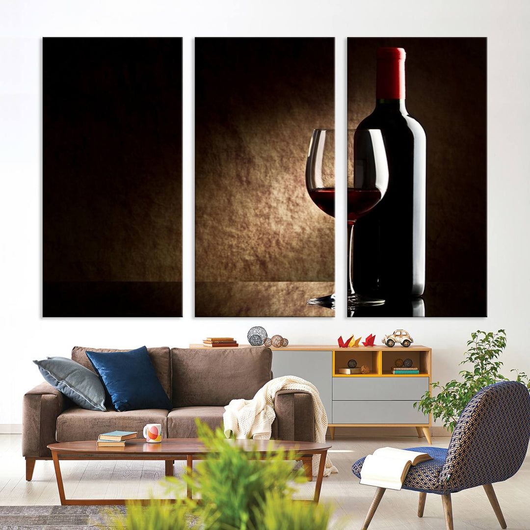 Wall Art Red Vine in Glass with Bottle Canvas Print Kitchen Cafe Restaurant