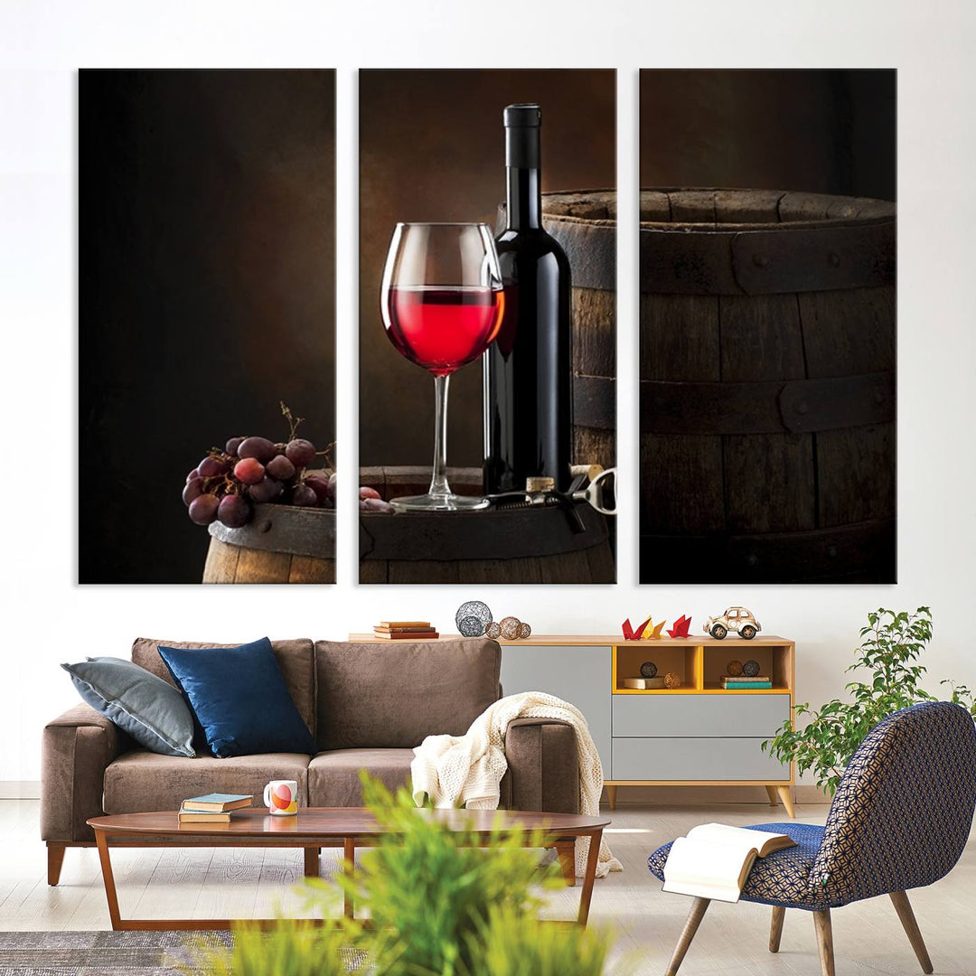 Wall Art Red Wine Bottle and Tun Canvas Print 