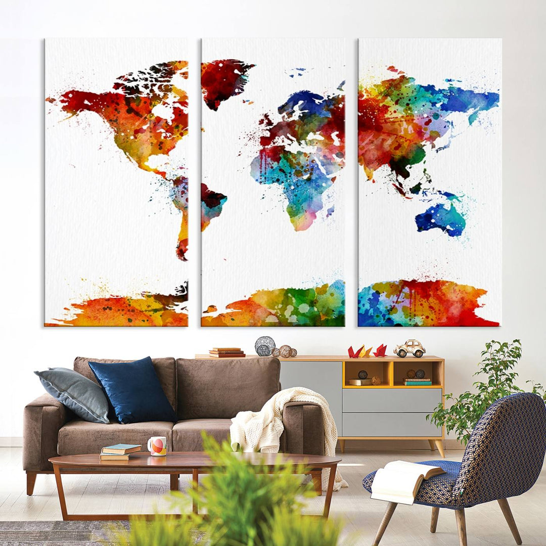 Carte du monde aquarelle Impression sur toile