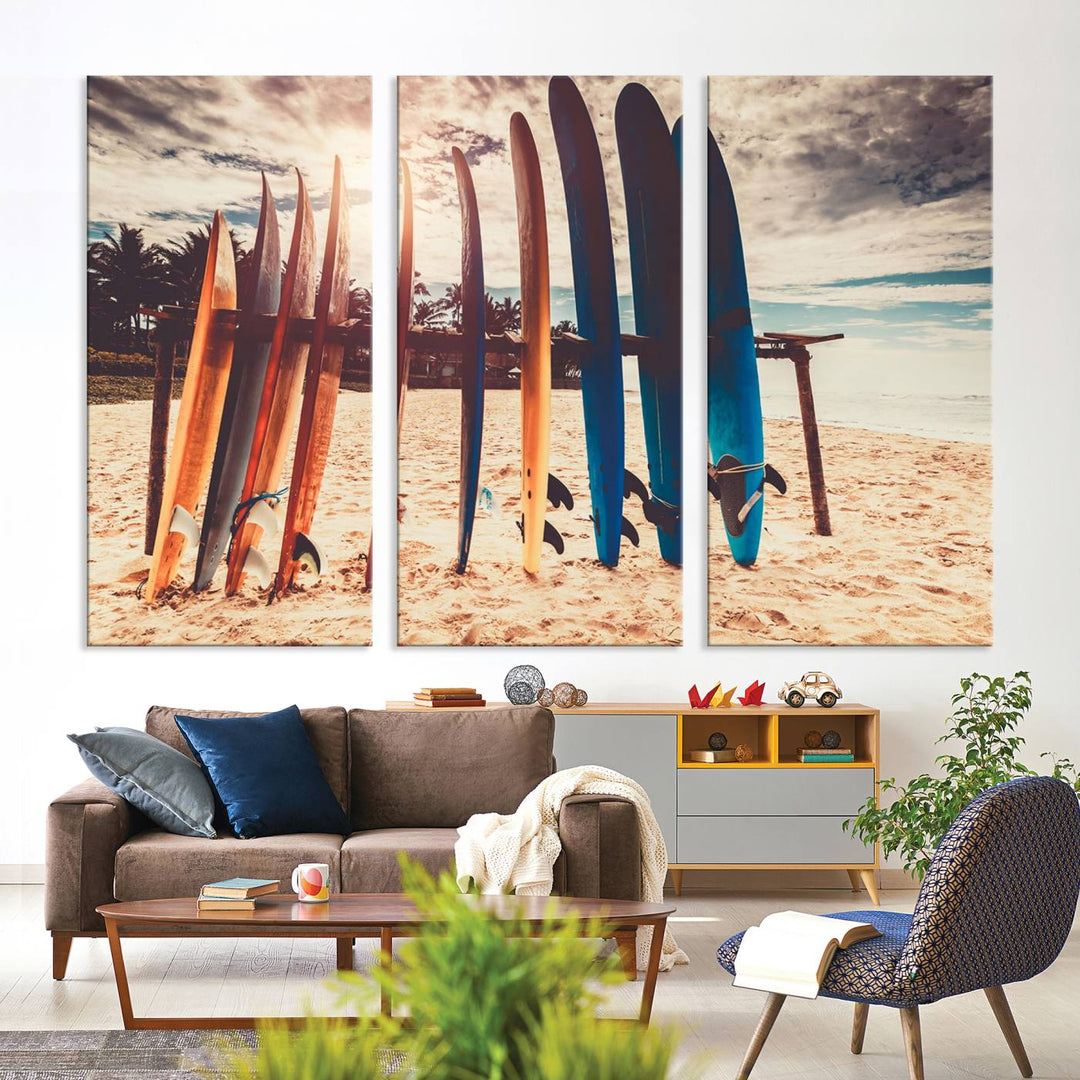 Colorful Surfing Boards and Sunset Canvas Wall Art Print Canvas Print