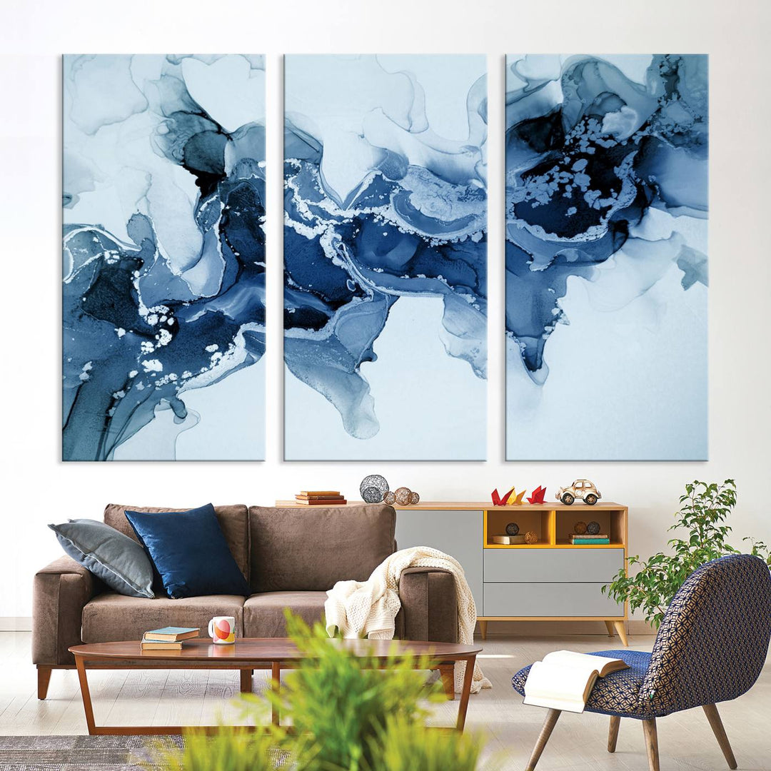 Ice Blue Marble Fluid Effect Wall Art Abstract Canvas Wall Art Print