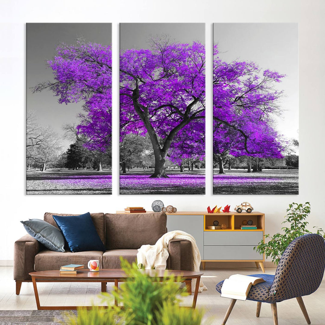 Art mural grand arbre violet Impression sur toile