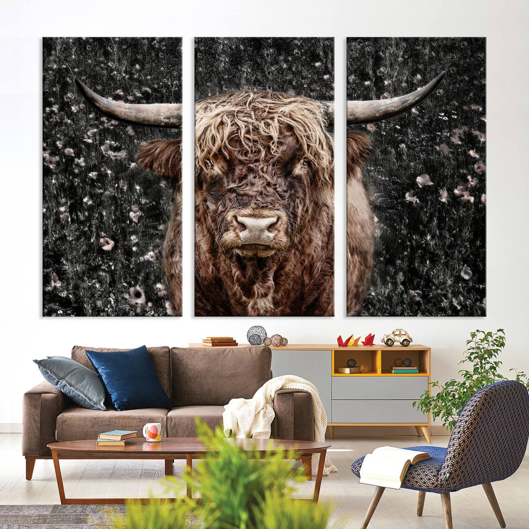 Scottish Highland Cow Cattle Art Print Farmhouse Wall Art Canvas Print