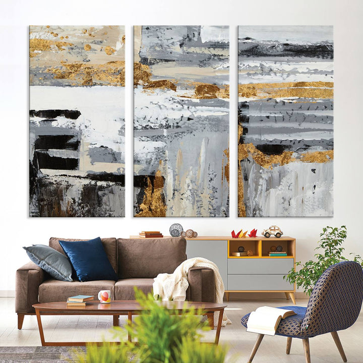 Abstract Painting Canvas Wall Art Print Paint Drip Art Brush Strokes Gray Artwork