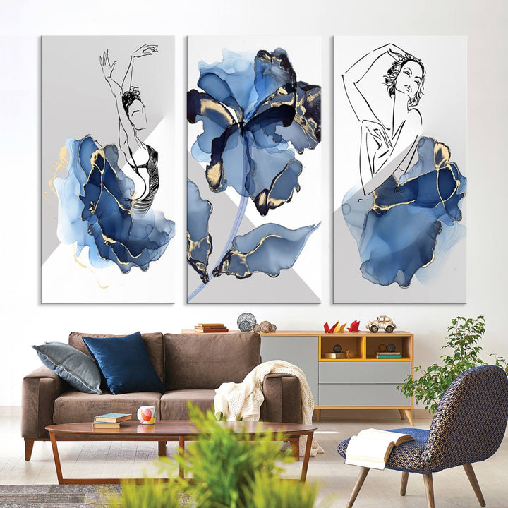 Watercolor Abstract Painting Artwork Walls Canvas Wall Art Print Blue Dancer