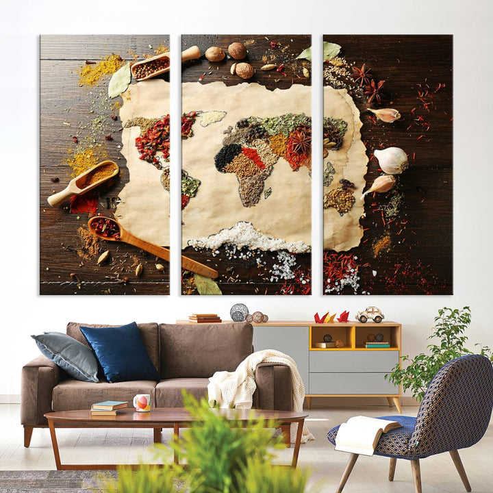 Spice World Map Artwork Canvas Wall Art Print World Map of Spices