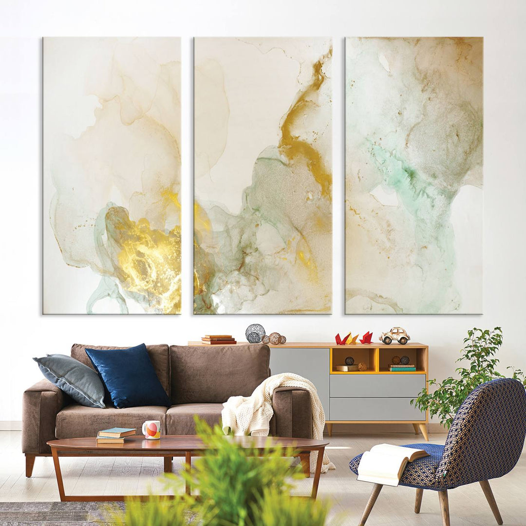 Yellow Marble Fluid Effect Wall Art Abstract Canvas Wall Art Print