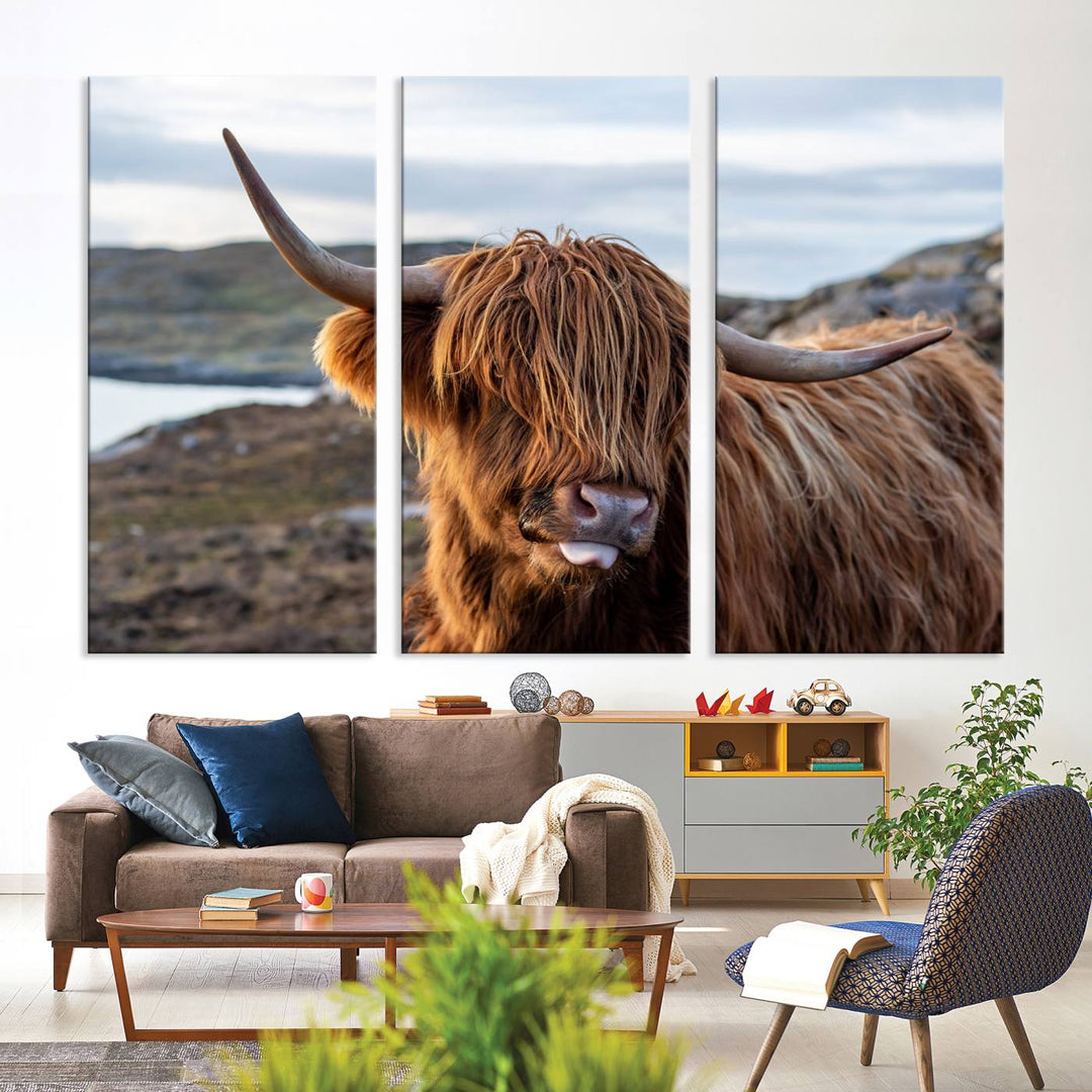 Cuddly Highland Cow Canvas Photo Wall Art Print Highlands Art Cute Animal Wall Art