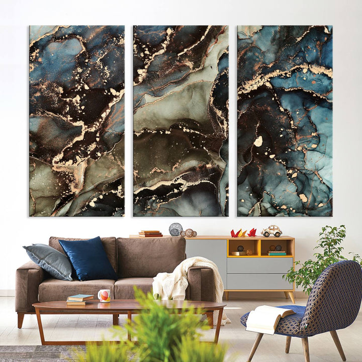 Black and Blue Marble Fluid Effect Wall Art Abstract Canvas Wall Art Print