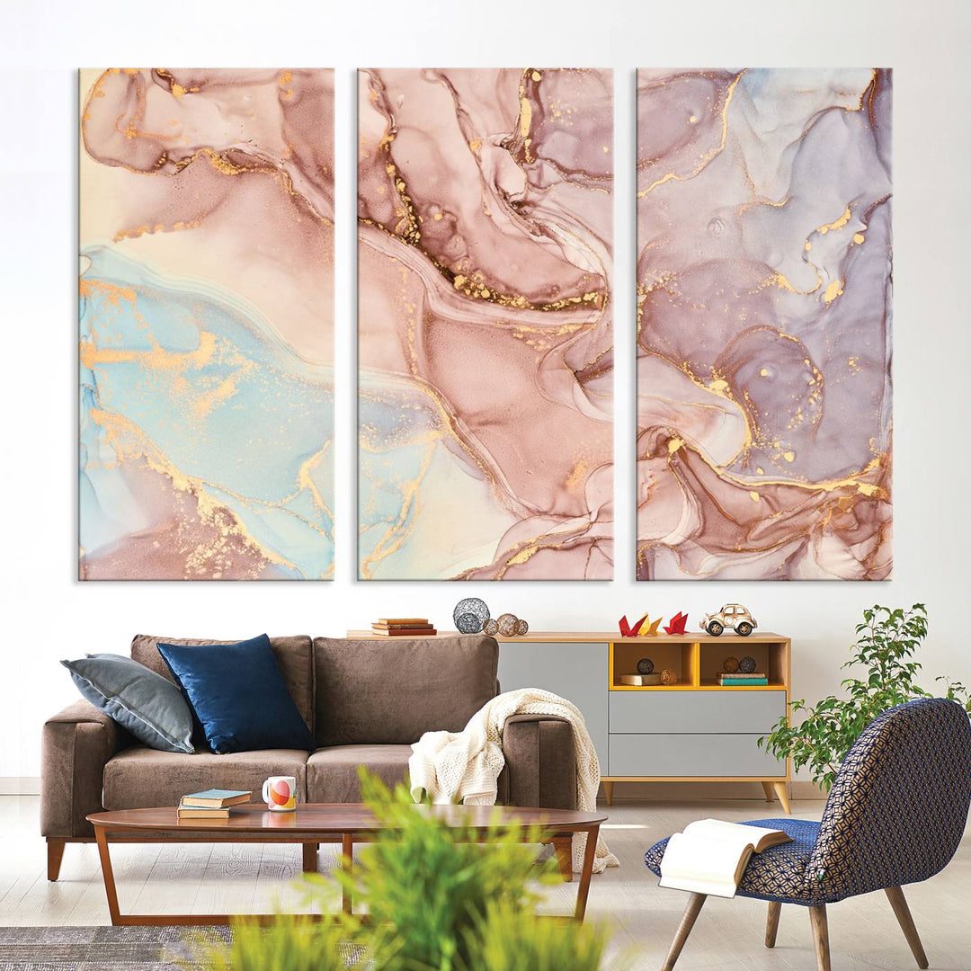 Rose Gold Marble Fluid Effect Wall Art Abstract Canvas Wall Art Print