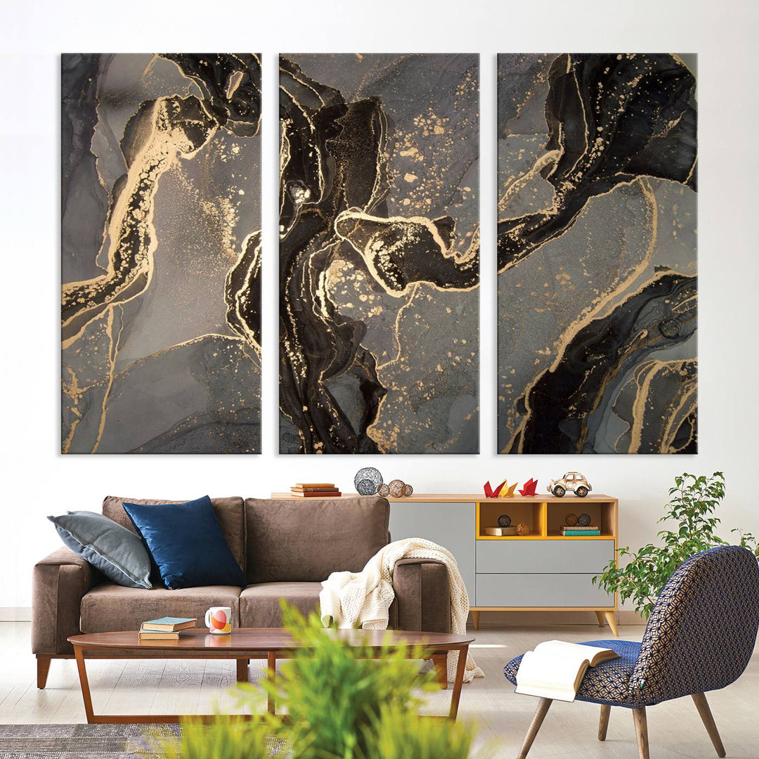 Gray Marble Fluid Effect Wall Art Abstract Canvas Wall Art Print