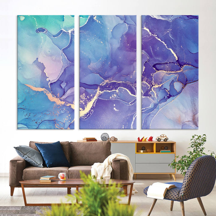 Blue and Purple Marble Fluid Effect Wall Art Abstract Canvas Wall Art Print